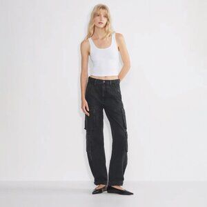 Aritzia Denim Forum The '90s Millie High-Rise Cargo Jean Black Sz 28